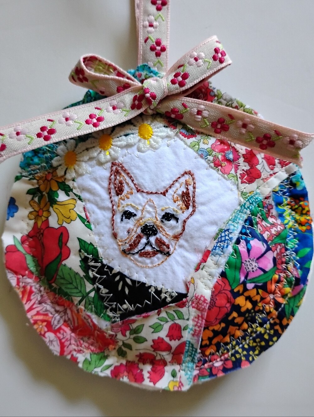 Liberty Art Fabric Patchwork Quilted Bag Charm French Bulldog Boston Terrier